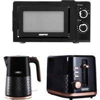Geepas Aurora 1.7L Jug Kettle Toaster & 20L Microwave Set in Black