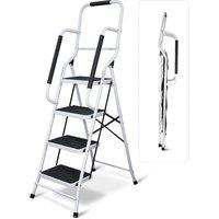 mysmartbuy 4 Step Safety Stepladder with Wide Non-Slip Treads & Safety Handrail in White