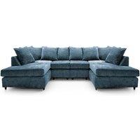 Abakus Direct Harriet Crushed Chenille U-Shape Sofa in Dark Blue