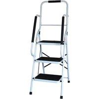 mysmartbuy 3 Step Safety Stepladder with Wide Non-Slip Treads & Safety Handrail in White