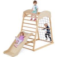 Costway 4-in-1 Jungle Gym Wooden Indoor Toddler Playground with Slide in Natural