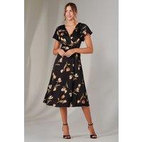 Jolie Moi Women's Wrap Front Midi Dress in Black | Size: 10