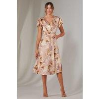 Jolie Moi Women's Wrap Front Midi Dress in Dusty Pink | Size: 12