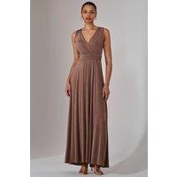 Jolie Moi Women's Ella Wrap Bodice Jersey Maxi Dress in Taupe | Size: 16