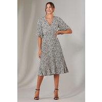 Jolie Moi Women's Pleated Wrap Midi Dress in Cream | Size: 14