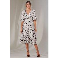 Jolie Moi Women's Pleated Wrap Midi Dress in Off-White | Size: 10