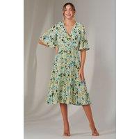 Jolie Moi Women's Pleated Wrap Midi Dress in Light Beige | Size: 10