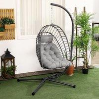 OUTSUNNY PE Rattan Hanging Swing Chair with Thick Cushion, Patio Hanging Chair in Light Grey