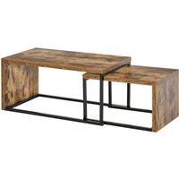 HOMCOM 2 Pieces Coffee Tables Set Industrial Style Side Table Living Room in Brown