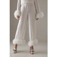 Premium Iridescent Feather Cuff Wide Leg Trousers