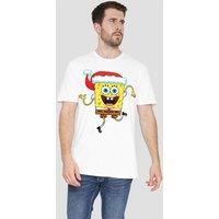 Spongebob Men's Squarepants Christmas Santa Hat T-Shirt, White | Size: 4XL