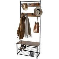 House of Home Coat Rack Stand with Shoe Storage Bench 9 Hooks Rustic Brown Entrance Hall