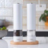 Cooks Professional Electric Salt & Pepper Mill Automatic Grinder with Bamboo Base in White
