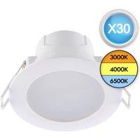 First Choice Lighting Set of 30 CCT LED Bathroom Downlights - White IP44 Recessed Downlights