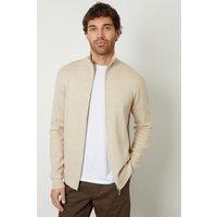 Threadbare Men's 'Wynnstay' Zip-Through Funnel Neck Knitted Cardigan in Light Beige | Size: XL