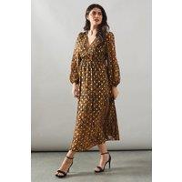 Wallis Women's Animal Print Blouson Sleeve Metallic Midi Dress | Size: 10
