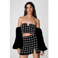 NastyGal Women's Pearl Embellished Velvet Bardot Top in Black | Size: 10