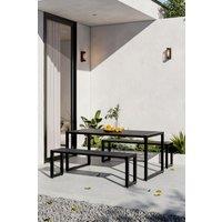 Outdoor Wooden and Metal Garden Table and Benches Set