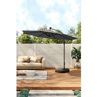 Outdoor 32 LED Lighted Patio Umbrella with Crank Lift System & Base