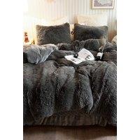 Grey Faux Fur Duvet Cover Set
