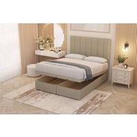 Somnior Austin Linen Fabric End Opening Ottoman Bed Set with Midnight Mattress in Beige | Size: King