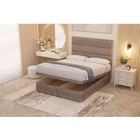 Somnior Chambery Hybrid Pocket Sprung Orthopaedic Ottoman Bed Set with Headboard Tweed Fabric in Brown | Size: Single