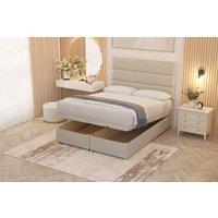 Somnior Chambery Hybrid Pocket Sprung Orthopaedic Ottoman Bed Set with Headboard Tweed Fabric in Natural | Size: Single