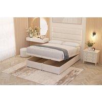 Somnior Chambery Hybrid Pocket Sprung Orthopaedic Ottoman Bed Set with Headboard Plush Velvet in Ivory | Size: Small Single