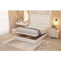 Somnior Chambery Hybrid Pocket Sprung Orthopaedic Ottoman Bed Set with Headboard Plush Velvet in White | Size: Single