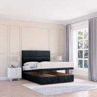Sloomy Texas Naples Fabric Ottoman Bed End Opening With Sprung Memory Mattress & 26 Inch strut Headboard in Black | Size: Single