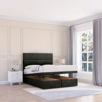 Sloomy Texas Dumfries Fabric Ottoman Bed End Opening With Sprung Memory Mattress & 26 Inch strut Headboard in Black | Size: Small Double