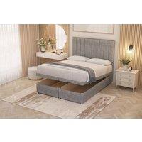Somnior Alexas Divan Ottoman Bed with Midnight Pocket Spring Mattress & Headboard Tweed Fabric in Grey | Size: Small Single