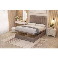 Somnior Alexas Divan Ottoman Bed with Midnight Pocket Spring Mattress & Headboard Tweed Fabric in Brown | Size: Small Double