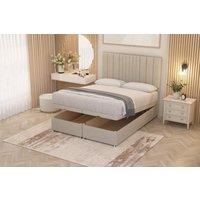 Somnior Alexas Divan Ottoman Bed with Midnight Pocket Spring Mattress & Headboard Tweed Fabric in Natural | Size: Small Single