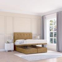 Sloomy Highbury Plush Fabric Ottoman Bed End Opening With Sprung Memory Mattress & 26 Inch strut Headboard in Light Brown | Size: King