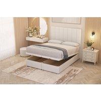 Somnior Austin Plush Velvet End Opening Ottoman Bed Set with Midnight Mattress in White | Size: Single