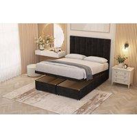 Somnior Austin Plush Velvet End Opening Ottoman Bed Set with Midnight Mattress in Black | Size: Double