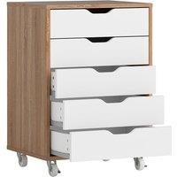 VINSETTO Mobile Filing Cabinet, 5-drawer File Cabinet with Wheels, Oak in White