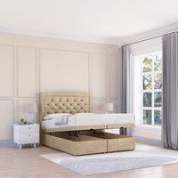 Sloomy Montana Coniston Fabric Ottoman Bed End Opening With Sprung Memory Mattress & 26 Inch strut Headboard in Cream | Size: Single