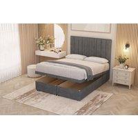 Somnior Alexas Divan Ottoman Bed with Midnight Pocket Spring Mattress & Headboard Plush Velvet in Silver | Size: Double
