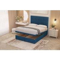 Somnior Alexas Divan Ottoman Bed with Midnight Pocket Spring Mattress & Headboard Plush Velvet in Navy | Size: Super King