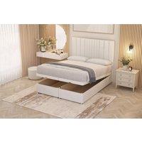 Somnior Alexas Divan Ottoman Bed with Midnight Pocket Spring Mattress & Headboard Plush Velvet in White | Size: Single