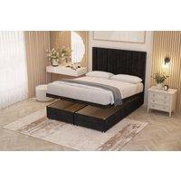 Somnior Alexas Divan Ottoman Bed with Midnight Pocket Spring Mattress & Headboard Plush Velvet in Black | Size: Super King