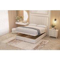 Somnior Alexas Divan Ottoman Bed with Midnight Pocket Spring Mattress & Headboard Plush Velvet in Ivory | Size: Small Double