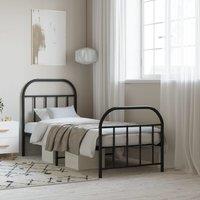 Metal Bed Frame with Headboard and Footboard Black 75x190 cm Small Single