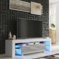 Mex Furniture LTD TV Unit with LED Lighting & Gloss Doors / 160cm in Light Grey