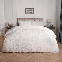 OHS Cable Knit Fleece Duvet Cover Set Warm Reversible Bedding in Cream | Size: Single
