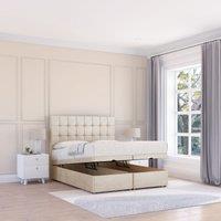 Sloomy Alabama Plush Fabric Ottoman Bed End Opening With Sprung Memory Mattress & 26 Inch Headboard in Cream | Size: Super King