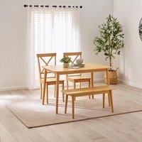FurnitureboxUK Lynton Small Oak Effect Wooden Dining Table with 2 Millford Chairs & Bench in Light Oak