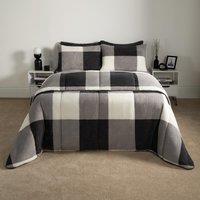 OHS Check Coverless Duvet Pillowcase Bedding Set Teddy Fleece Gingham Quilt 10.5 TOG in Light Grey | Size: King